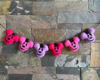 Halloween Mickey Mouse Felt Garland, Halloween Party Decorations, Pink Halloween Mickey Mantel Decor, Pink and Purple Halloween Felt Decor