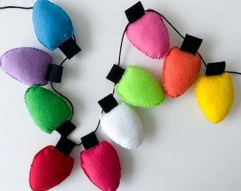 Christmas Lights Felt Garland, Colorful Christmas Decorations, Festive Felt Garland, Colorful Christmas Fairy Lights Felt Bunting