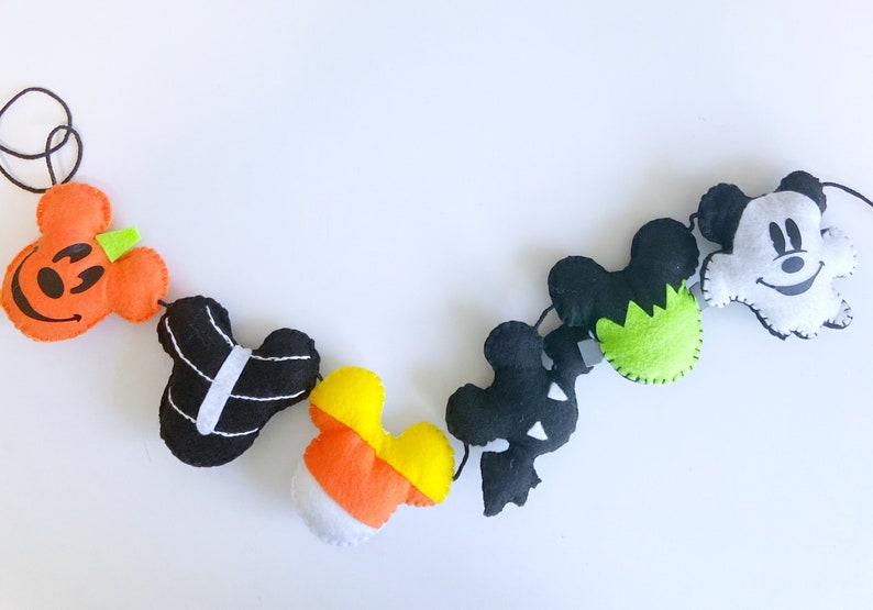 Halloween Mickey Mouse Felt Garland, Halloween Party Decorations, Halloween Mickey felt banner, Halloween Mickey inspired felt garland image 1
