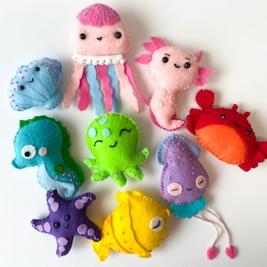Brinquedos de feltro com figuras de criaturas marinhas: decoração artesanal para berçário oceânico, conjunto de 9