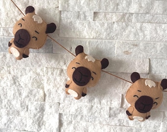 Capybara Felt Garland, Baby Girl or Boy Capybara Nursery Decor, Capybara Party Decorations, Baby Capybara Theme Party Felt Banner,
