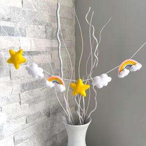 Sunshine Felt Garland, Sun, Rainbow and Cloud Wall Decor, Felt Rainbow Nursery Decor, Rainbow Felt Garland, Sky Theme Mantel Decor