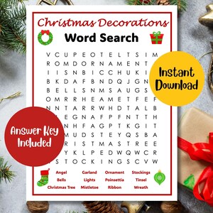Christmas Decorations Word Search | Christmas Word Search