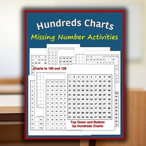 Elementary Math Hundreds Charts Missing Numbers Activities, Digital Download, Counting to 100, Math Tool, Kindergarten Math, 1st Grade Math
