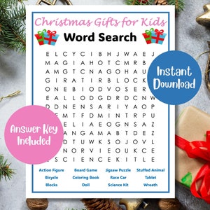 Christmas Gifts for Kids Word Search | Christmas Word Search