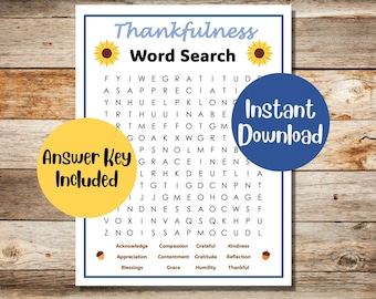 Recherche de mots imprimable pour Thanksgiving avec réponses | Jeu de recherche de mots de Thanksgiving | Jeux imprimables de Thanksgiving | Reconnaissance | Jeu familial