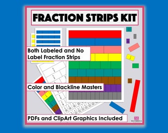 Kit imprimable de fractions de bandes, fractions de carreaux, barres de fractions, produits de manipulation mathématiques, téléchargement numérique, mathématiques élémentaires, clipart