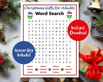 Cadeaux de Noël pour adultes Recherche de mots | Recherche de mots de Noël