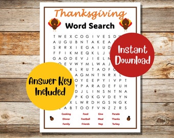 Printable Thanksgiving Word Search with Answers | Thanksgiving Word Search Game | Thanksgiving Printable Games | Fun Thanksgiving Day Game
