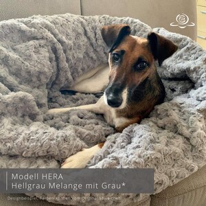 Hundeschlafsack Softcoat Hellgrau Melange mit Plüsch Grau Modell Hera Reisebett für Haustiere Hundebett Katzenbett Plüschbüddel Bild 2