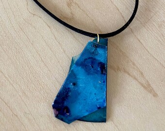 Eco Friendly Ocean Pendant | Beachy Upcycled Jewelry | Recycled CD Painted Necklace | Handmade & Environmental Friendly Gift
