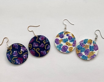 Hand Painted Floral Earrings | Funky One of a Kind Jewelry | Wooden Handmade Spring Earrings