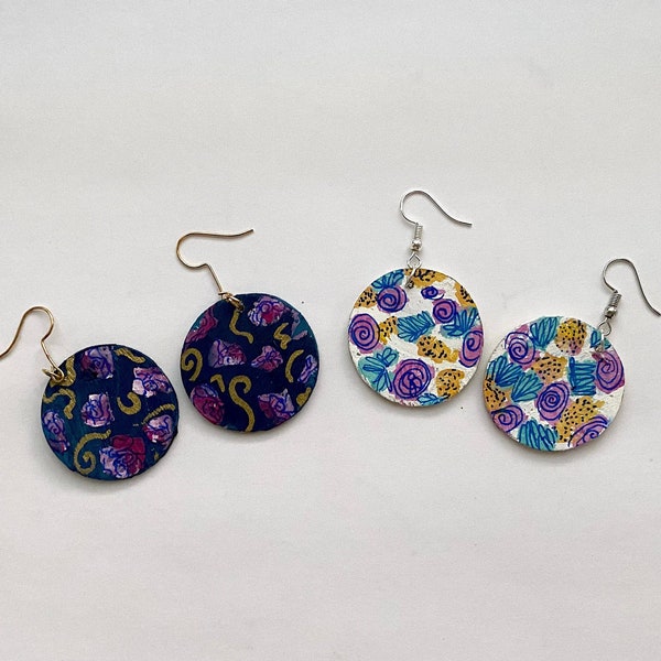 Hand Painted Floral Earrings | Funky One of a Kind Jewelry | Wooden Handmade Spring Earrings