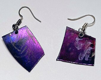 Recycled CD Galaxy Earrings Painted with Alcohol Ink | Upcycled Eco Friendly Jewelry | Unique Music Gift