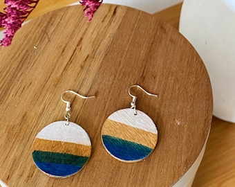 Hand-Painted Mardi Gras Earrings | Funky Handmade Striped Earrings | Eco Friendly Jewelry for Her or Him