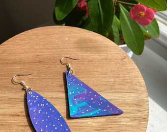 Galaxy Style/ Handpainted Recycled Jewelry/ Wooden Earrings/