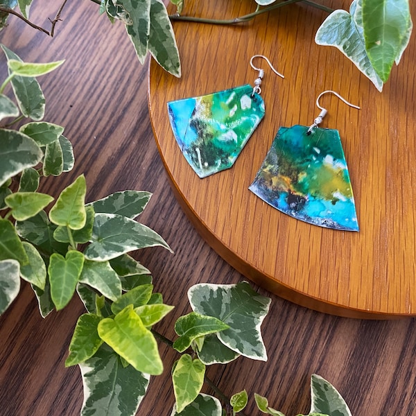 Recycled CD Earrings Painted with Alcohol Ink | Upcycled Eco Friendly Jewelry | Unique Music Gift