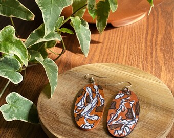 Copper/ Orange Metallic Wooden Earrings/ Sustainable Gifts/ Eco Friendly Fashion