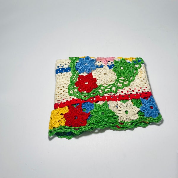 Vintage Hand Made Half Apron, Bright Colors, Crochet, Flowers