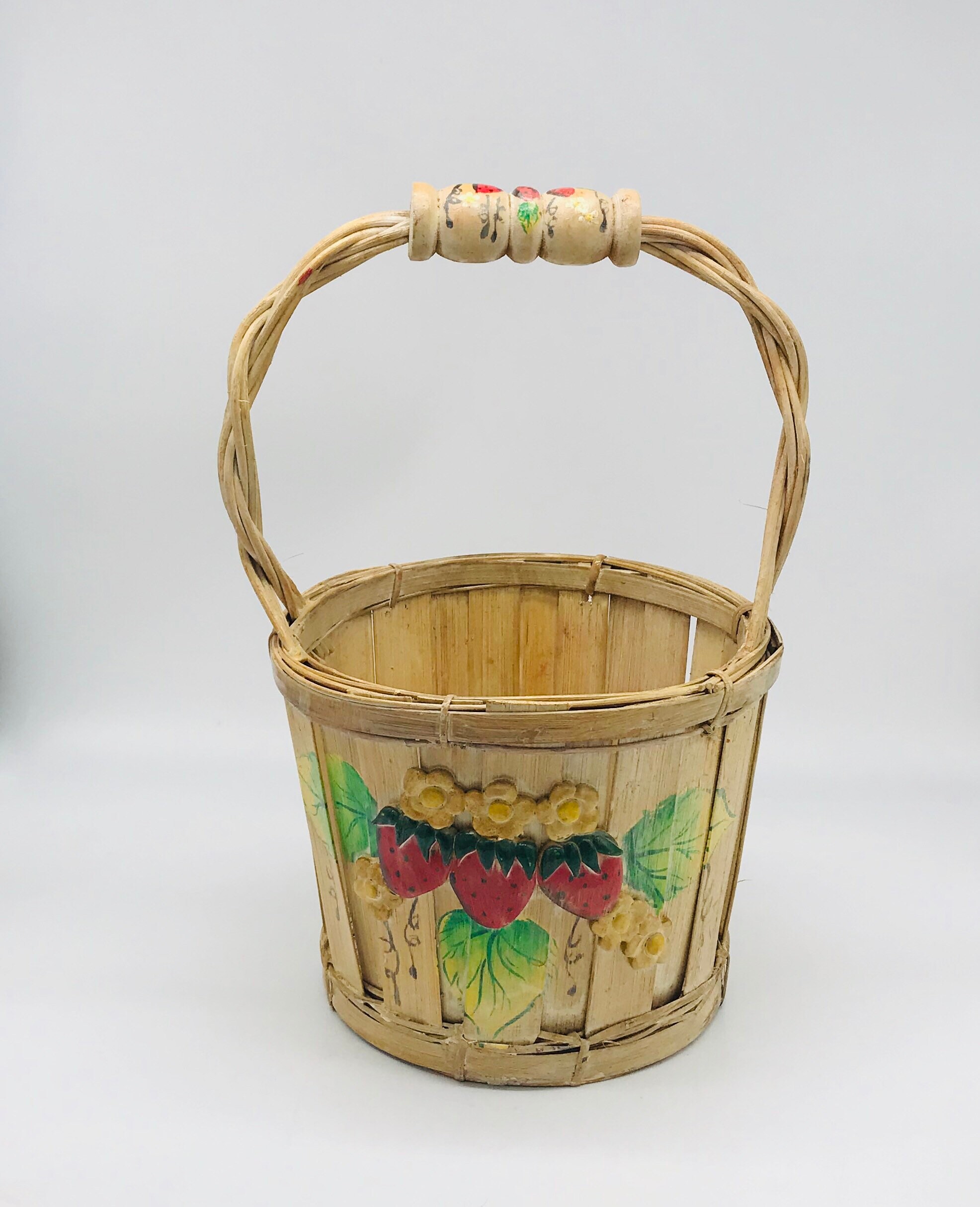 Vintage Wooden Basket with Handle Crafted Wood Beautiful Etsy