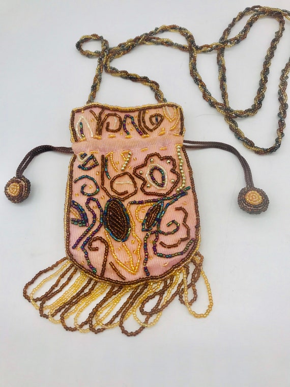 Vintage 1920s Flapper Beaded Purse with Beaded Fri