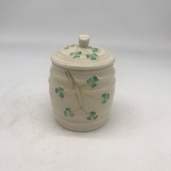 Vintage Jam Jar, Beautiful Dish with Lid, Made in Ireland, Shamrock Dish