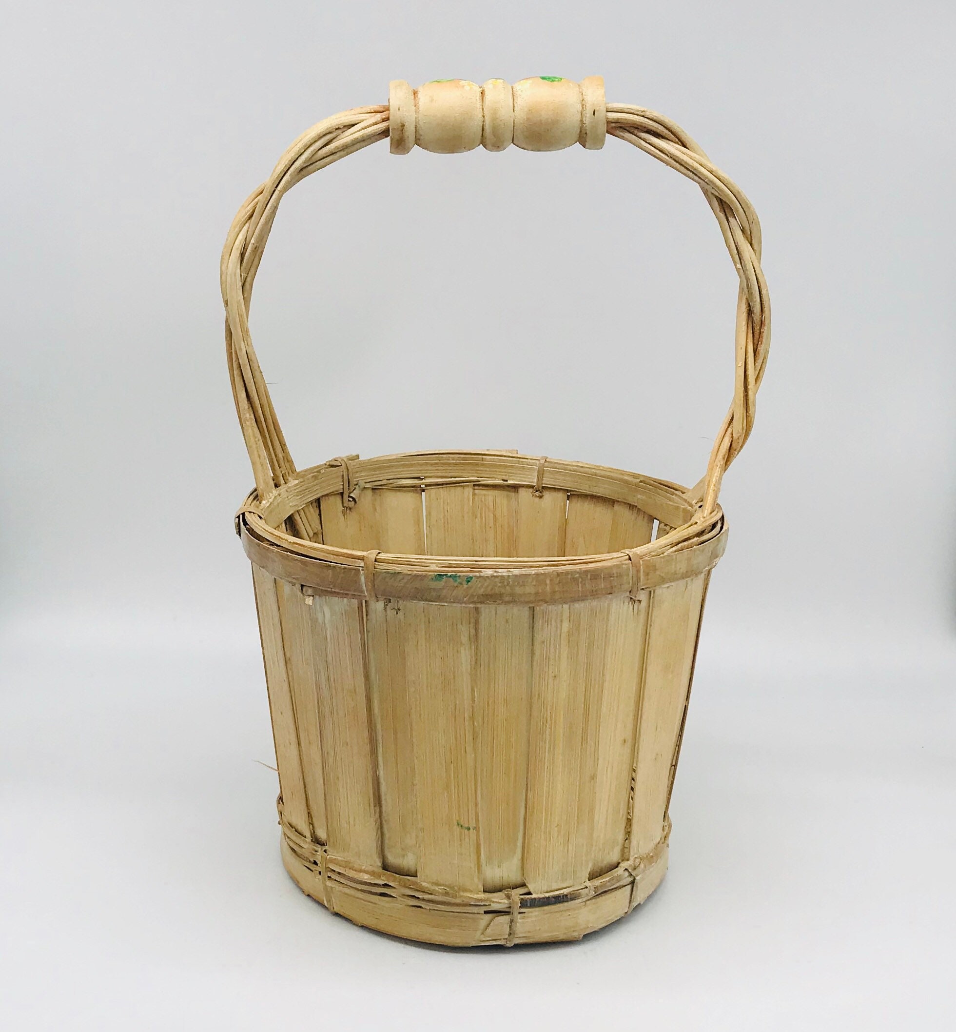 Vintage Wooden Basket with Handle Crafted Wood Beautiful Etsy
