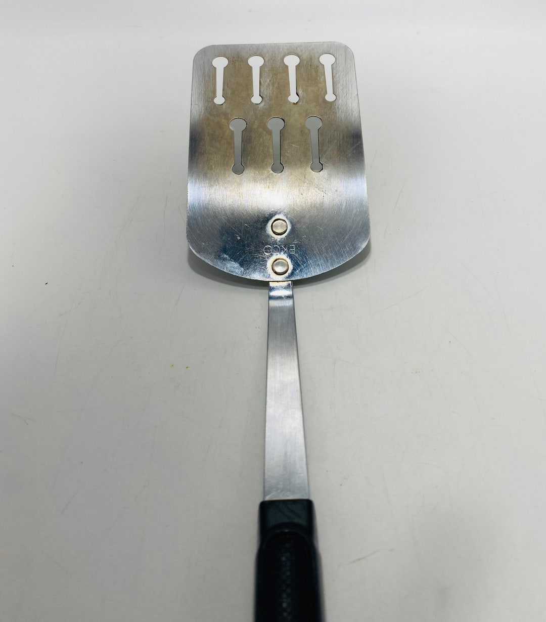 Vintage Chief Small Metal Slotted Spatula With Black plastic Handle Made In  USA