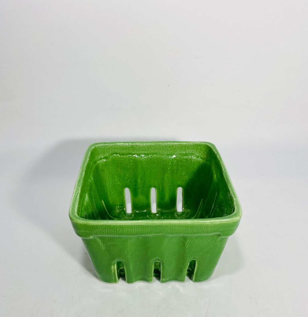 Green Ceramic Berry Basket / Green Basket Etsy