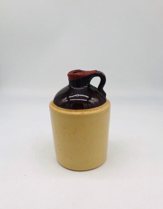 Vintage Stoneware Jug With Handle and Cork Liquor Bottle. Etsy