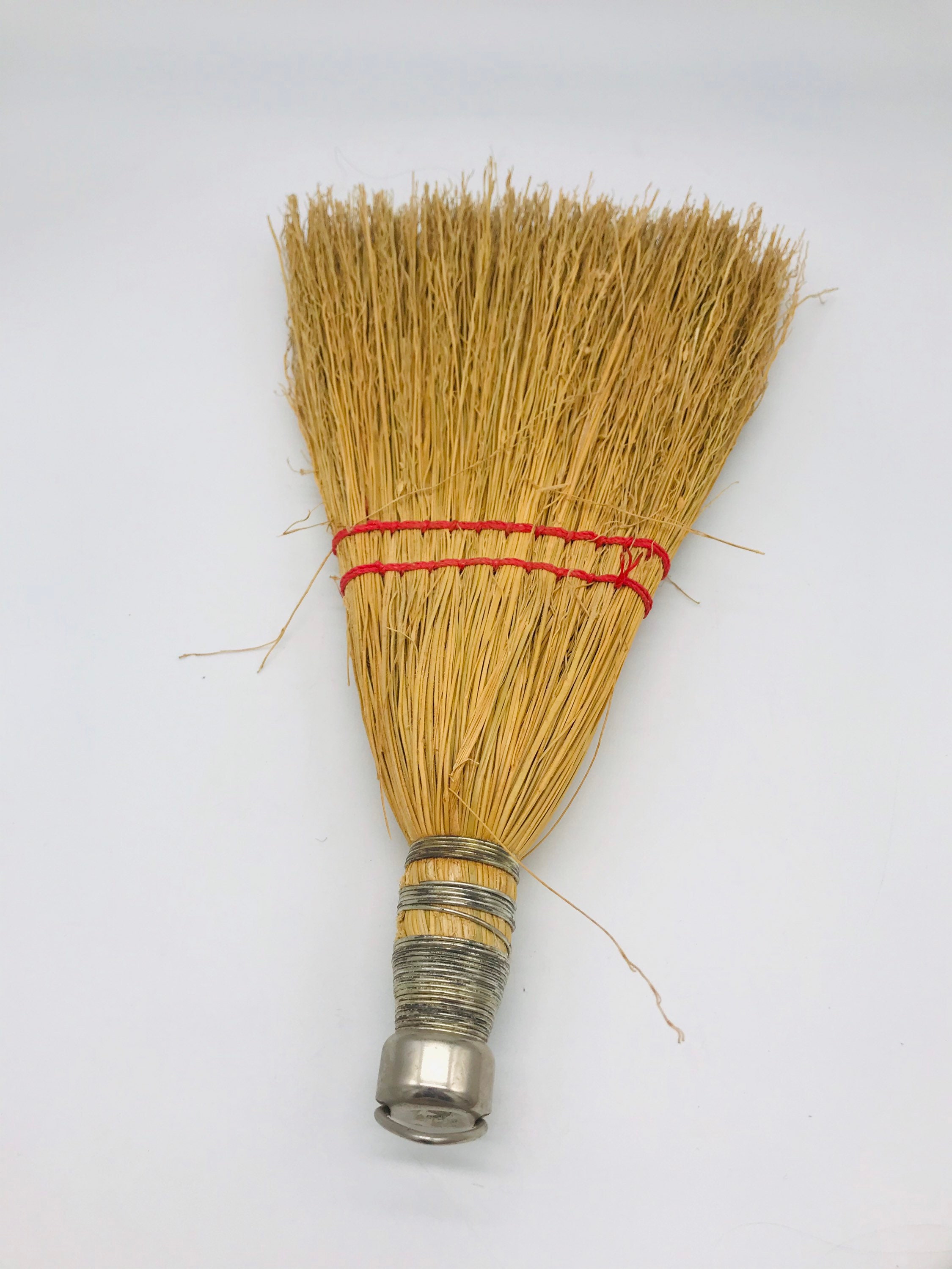 Vintage Miniature Small Whisk Broom Metal Handle Leather Case 
