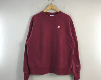 Vintage 90s Champion Reverse Weave Logo Embroidery Casual Streetwear Sportswear Streetwear Outfits Sweater sweatshirt crewneck Red Large