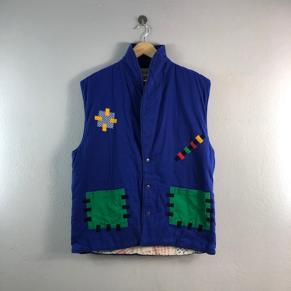 Vintage Hunter Patchwork design Art Style Casual Japanese Brand Outfits Streetwear 1990s Fashion Tank Vest sleeveless jacket Blue Large size