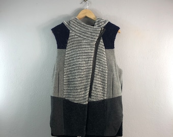 Vintage BNX Design style Striped Colorblock Japanese brand Hoddie Casual Wool Fashion Outfits Hoddies Tank sleeveless jacket Grey Medium