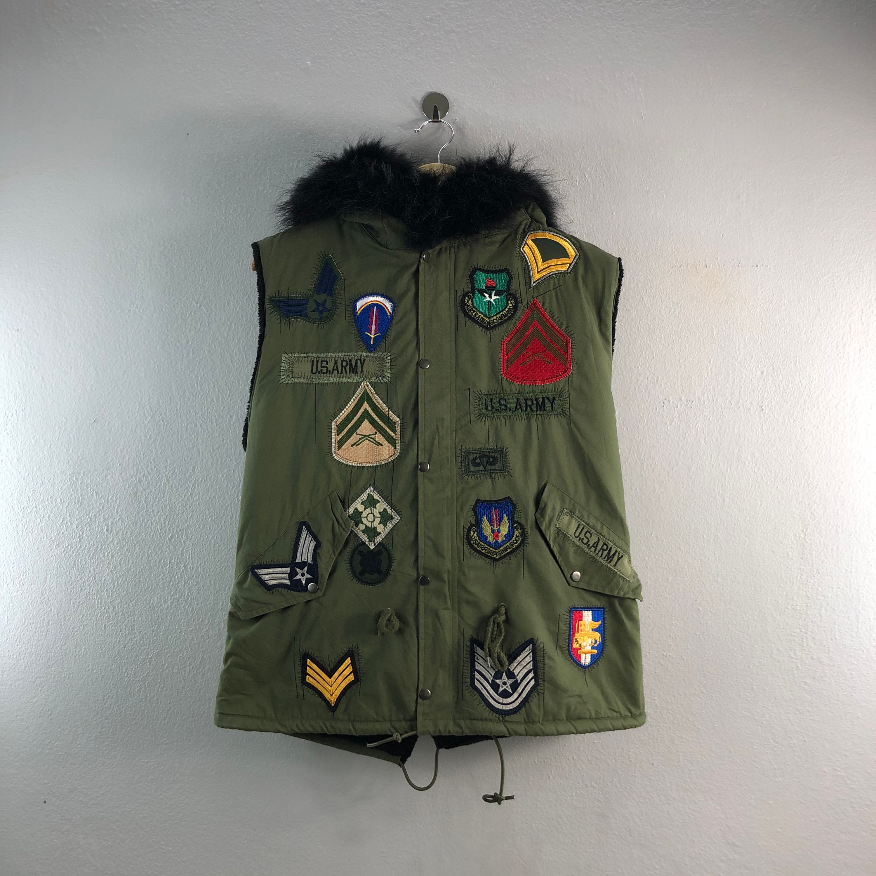 Us Army Style Patches Miltitary Vintage Mink Fur Hoddie Us Army Style Patches Miltitary Vintage Mink Fur Hoddie