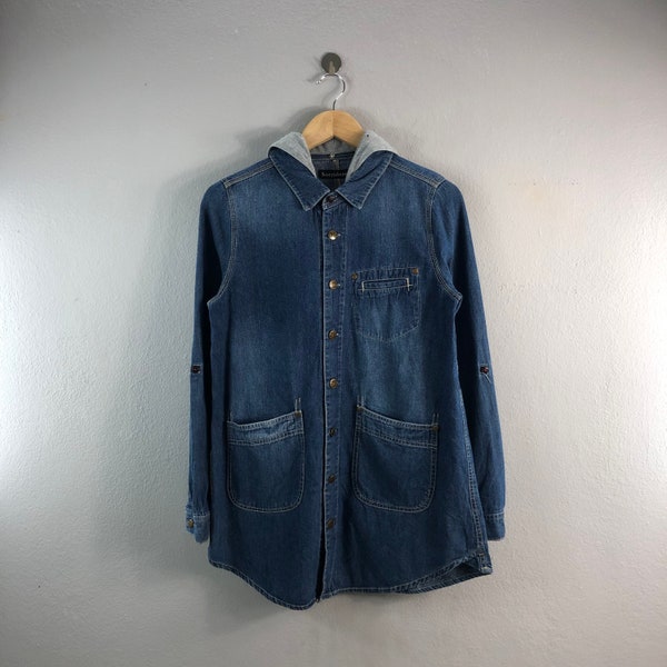 Vintage Sorridere Indigo Blue Chore Chambray Denim Jeans Japanese Brand Style Casual Light Outfit Bombers windbreaker jacket Blue Large