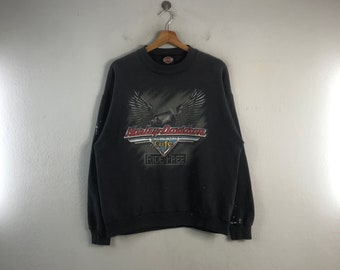 Vintage 90s Harley Davidson Usa Motorcycles Cafe Ride Distressed Design Choppers Bikers Menswear Outfits Sweater sweatshirt crewneck Black L