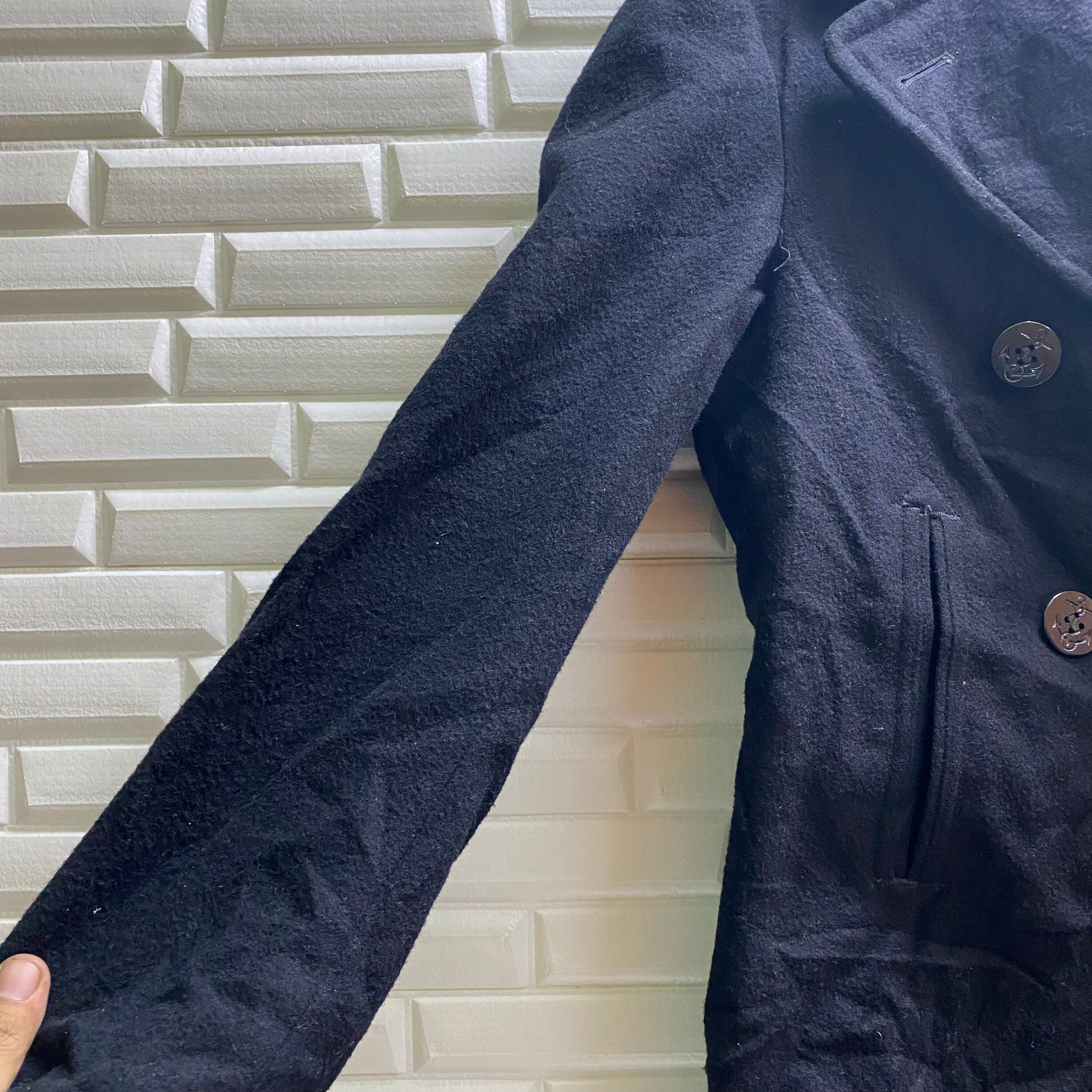 VTG BUSTER US NAVY PEACOAT WOOL DOUBLE BREASTED MILITARY ROCKABILLY 42” (38) S