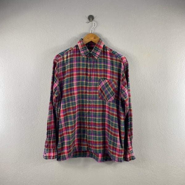 Vintage STINGRAY Plaid Flannel Checkered Casual Style Design Outfits Fashion Japanese brand Streetwear shirt oxford buttondown Pink Small