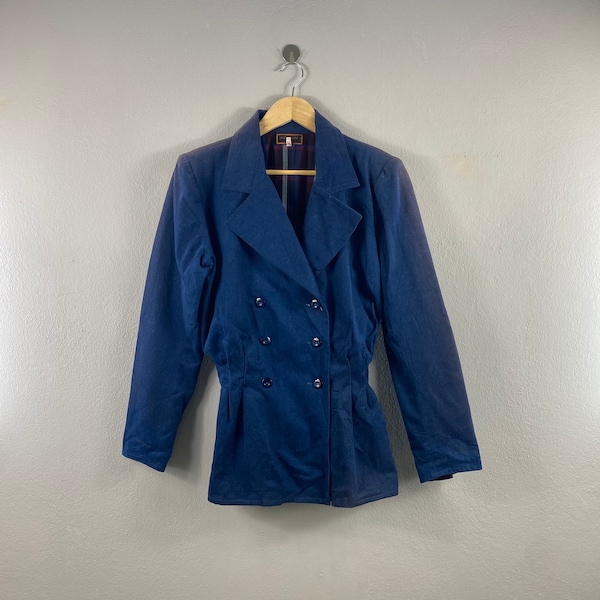 vintage Yvessaintlaurent Paris Co Wear Denim Womens YSL double boutonnage tenues de mode manteau élégant blouson coupe-vent Bombers Bleu taille 36