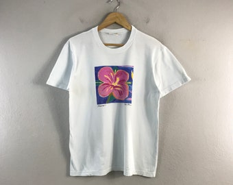 Vintage Ken Done Australia Art Painting Flower Design Artist Hawaii Style Casual Outfits Streetwear Fashion Top tees tshirt White Medium
