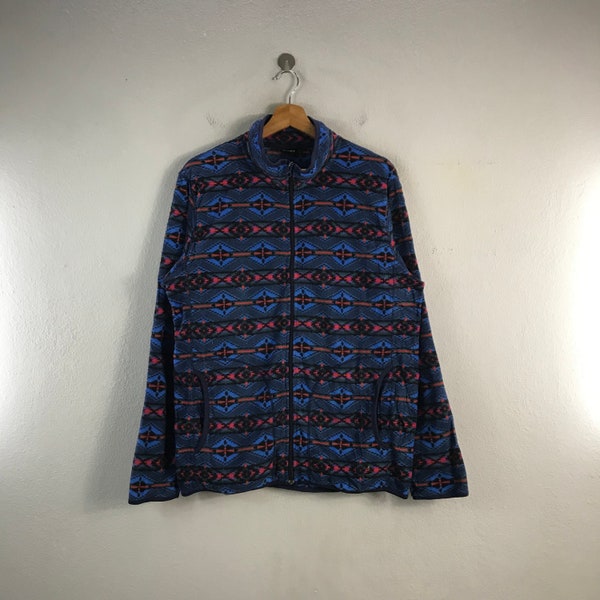 Vintage Ignio Southewestern Design Deep Pile Fleece Style Outdoor Navajo Japanese Brand Streetwear Outfits Bombers windbreaker jacket Blue M