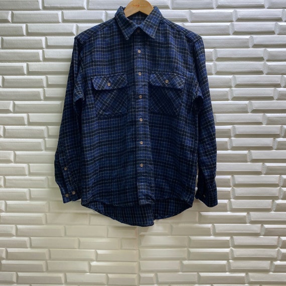 Vintage Flannel double pocket wool chekered plaid