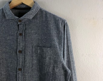 Vintage Marlond Outer Wear Herringbone Style Menswear Design Casual Japanese Brand Outfits Shirt oxford buttondown Blue Medium size