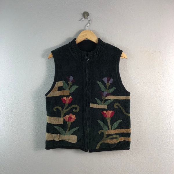 Vintage 1990s Elegance Mode Floral Design Stylish Art Casual Outfits Japanese Brand Fashion Tank Vest sleeveless jacket Black Large