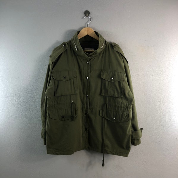 Scale Multipocket Army Design Casual M65 Style Military Utility Oversized Field Hoddie 1990s Parka Bombers windbreaker jacket Green Medium