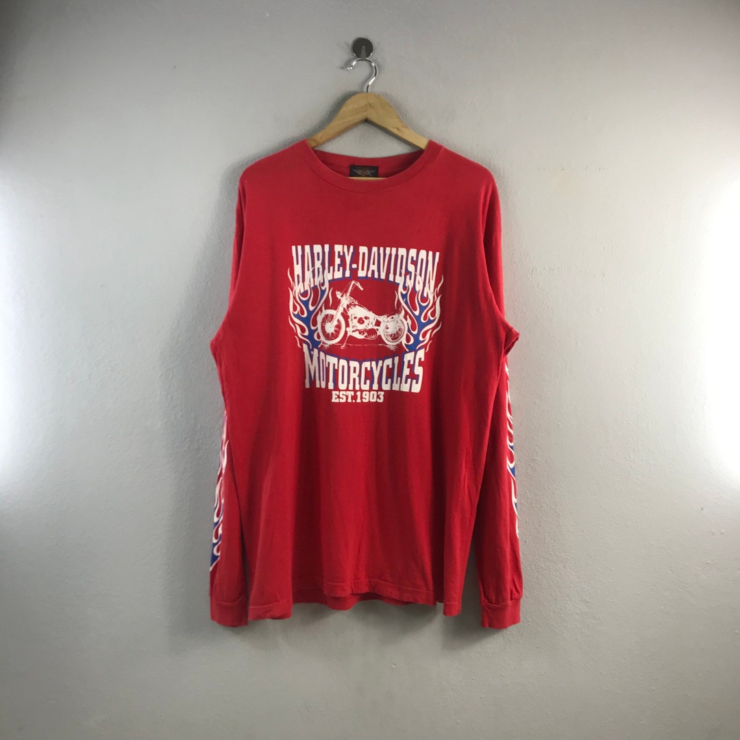 Vintage Harley Davidson Motorcycles Choppers Bikers Flame Long Sleeve