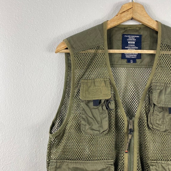 Vintage Nepuca Multipocket Tactical Cargo style Streetwear japanese Tracey Design Outdoor Vest sleeveless jacket green medium size