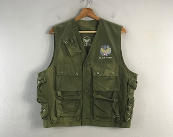 Vintage Us Air Force Multipocket Tactical Style Military Menswear Casual Army Tracey Outfits Fashion Vest sleeveless jacket Green Large