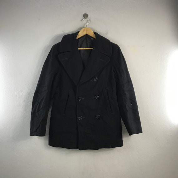Vintage 80s Us Navy Peacoat Double Breast Wool Style Sailor Design